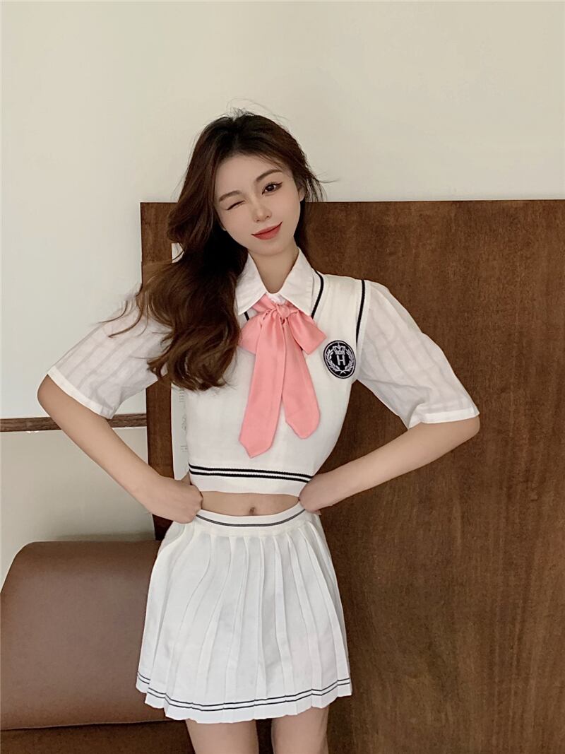 シャツ スタイルショートリボンサマーホワイトトップス 夏物 ブラックストロベリース38255530824