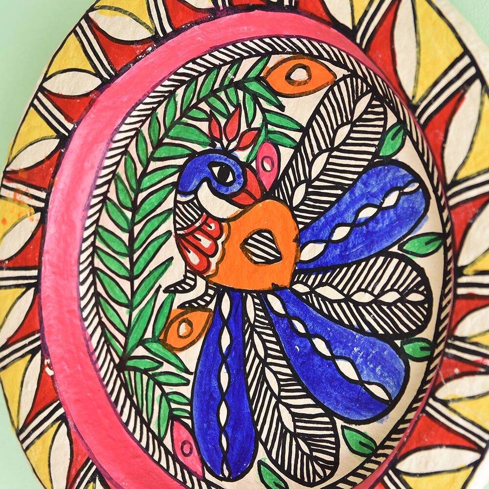 インド マドゥバニ (ミティラー) アート ペーマーマッシュ壁掛け お皿