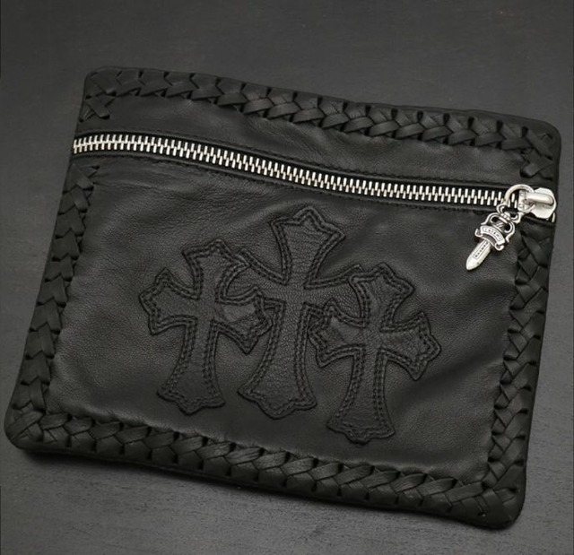 CHROME HEARTS クロムハーツ カスタムオーダー ポーチ 小物入れ 3セメタリークロスパッチ スクロールラベル