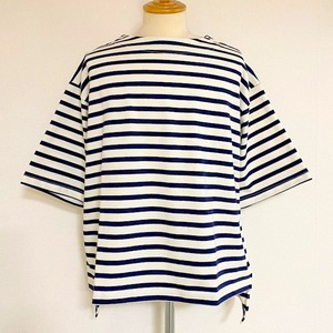 Basque10oz French Border Boat Neck Boxy Half Sleeve T-shirts　Kinari × Navy