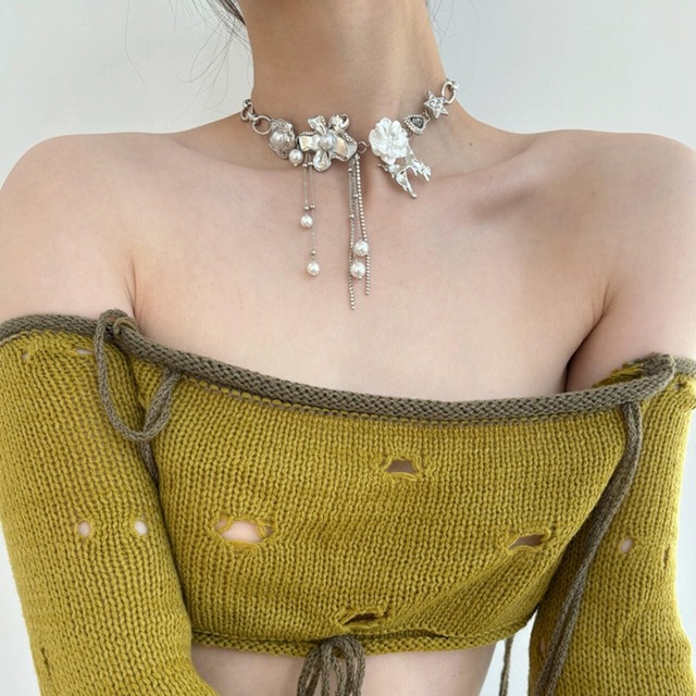 atmshopヴァンテ−ジ花と真珠のネックレス