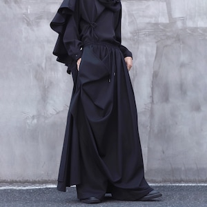 アシメレイヤードワイドレッグスカートパンツ(ruf_02511)