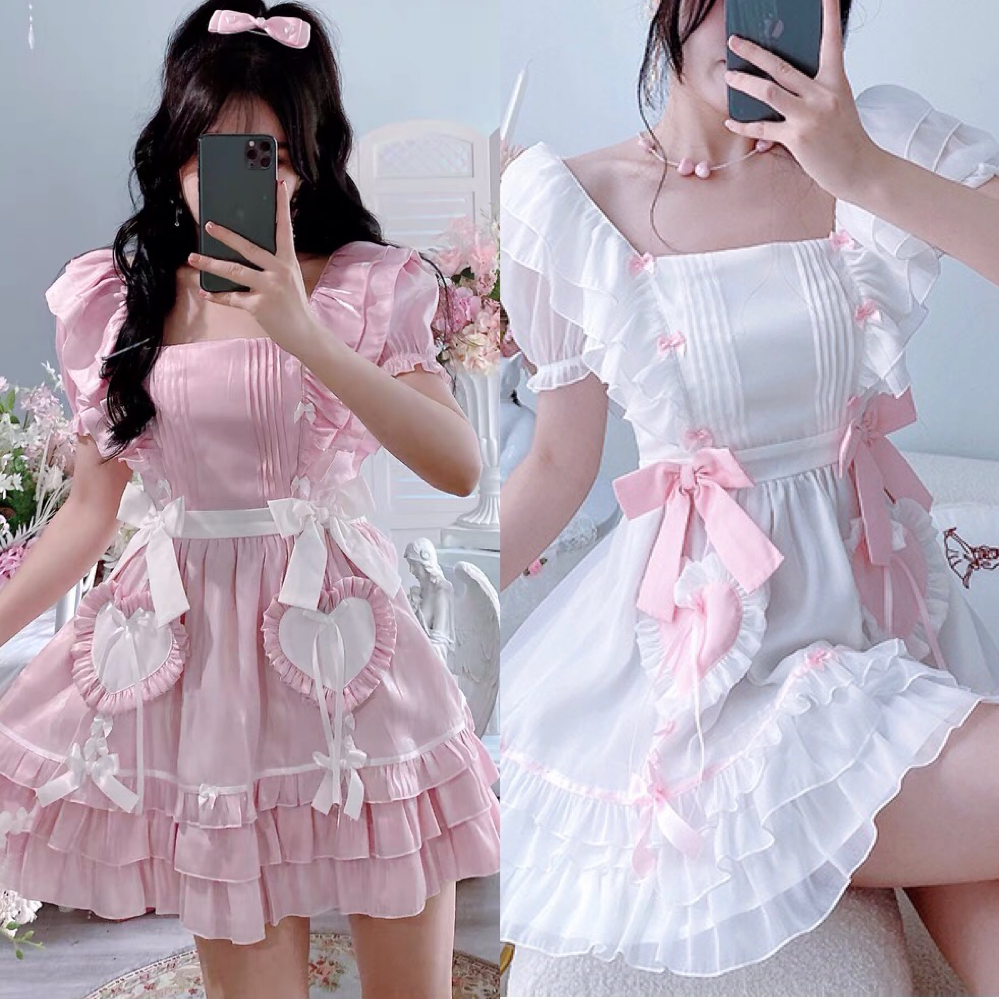 ワンピース ワンピース ハート フリル エプロン 水色 コスプレ 衣装 