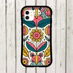 受注生産 iPhoneケース 小花と鳥のサイケ民芸柄｜鳥モチーフ PSYF020C