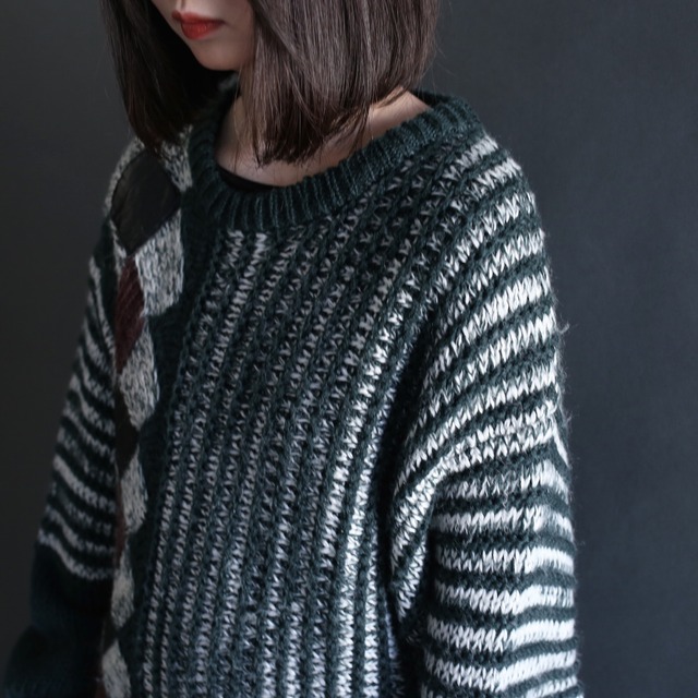 leather patch switching design loose knit 