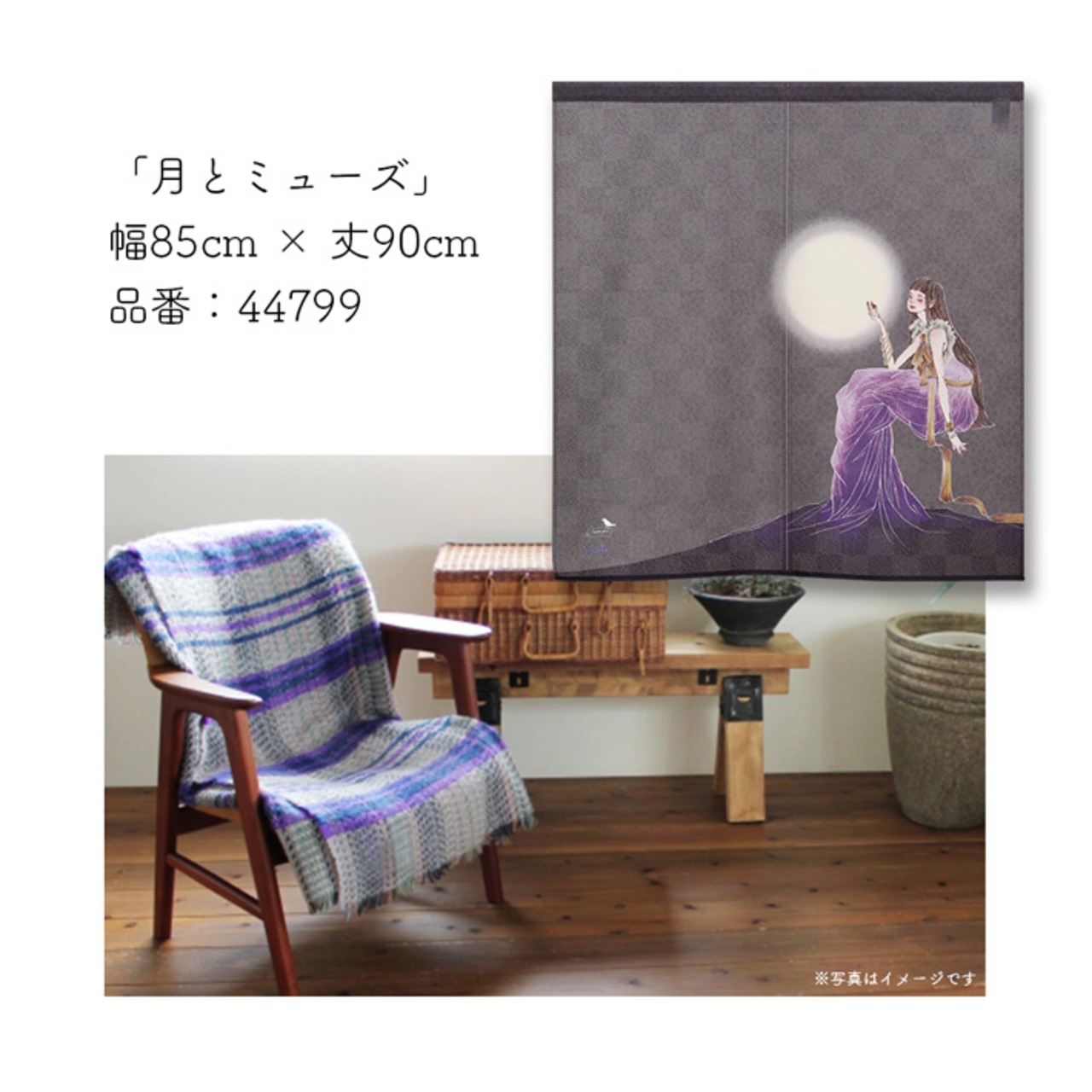 【受注生産】のれん ソメプリ 月とミューズ 85×90cm 44799