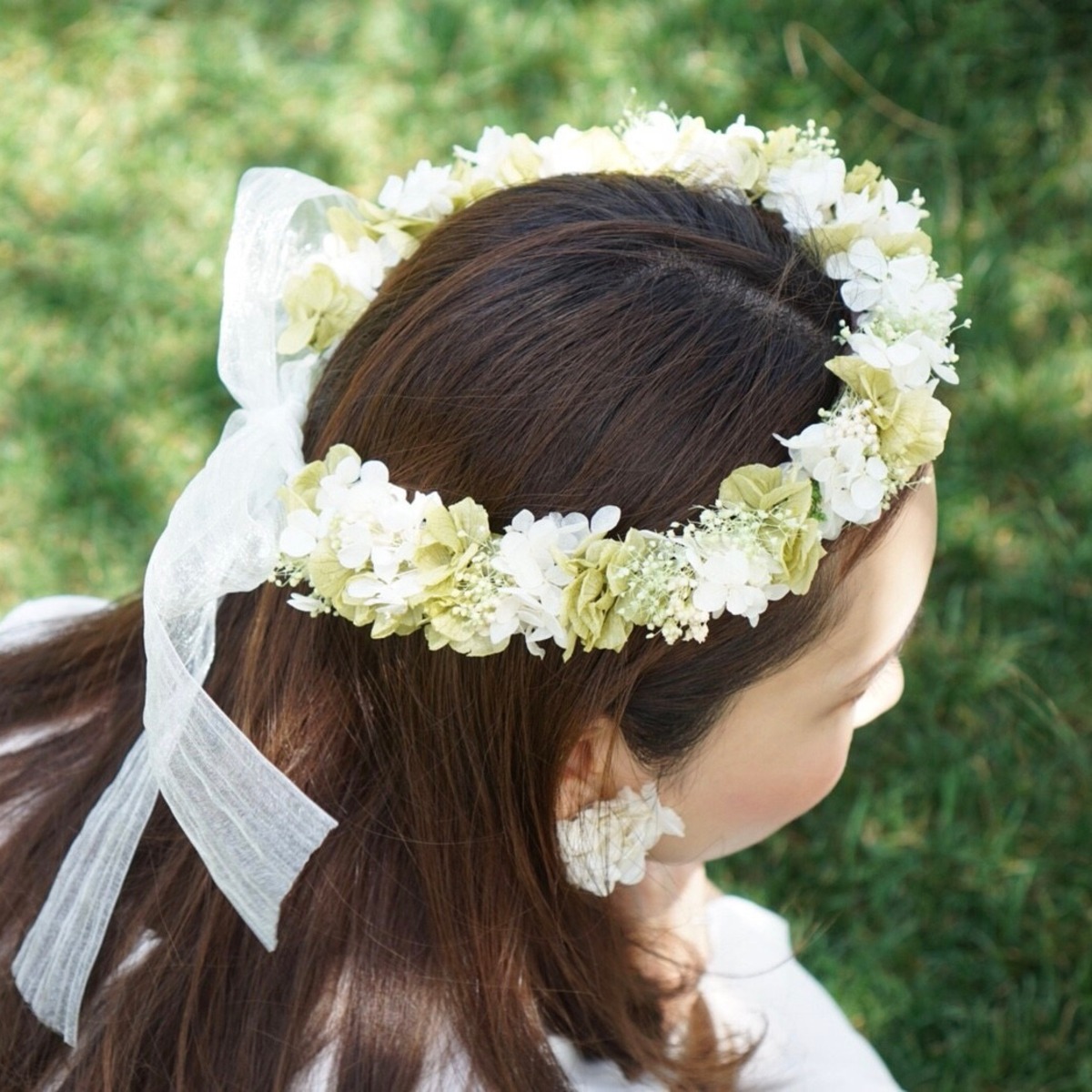 送料無料 ホワイト グリーンの大人可愛い花冠 フラワークラウン 結婚式 二次会 海外挙式 花嫁 ヘッドドレス The Anniversary