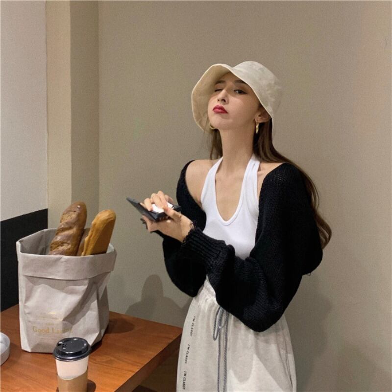 優しい風ベージュニットスモールカーディガンレディース秋ルーズ長袖セータージャケット2020新作クロップドトップ ブラックストロベリース49739323050