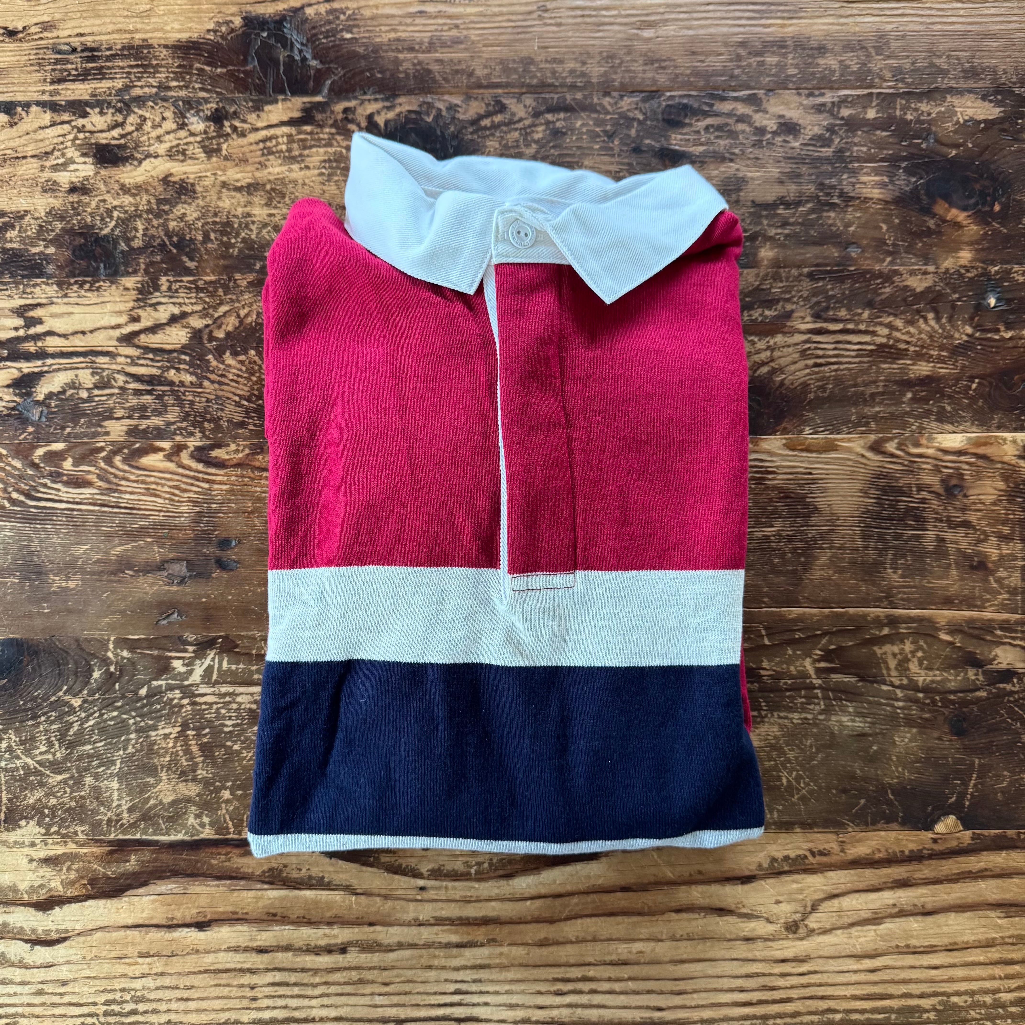 1980's DEADSTOCK L.L.Bean Striped RUGBY SHIRT Made in USA/Raspberry x Navy/L