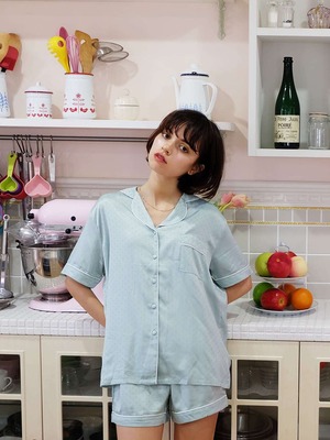 dot satin pajamas 2set