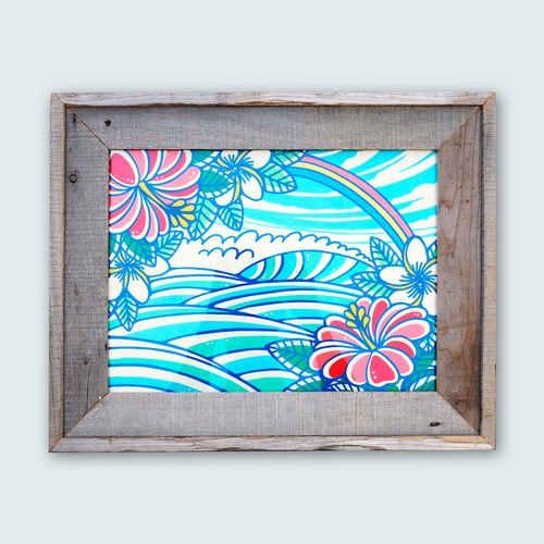 Wood Panel S Size（W Hibiscus Rainbow）with Recycled Wood Frame