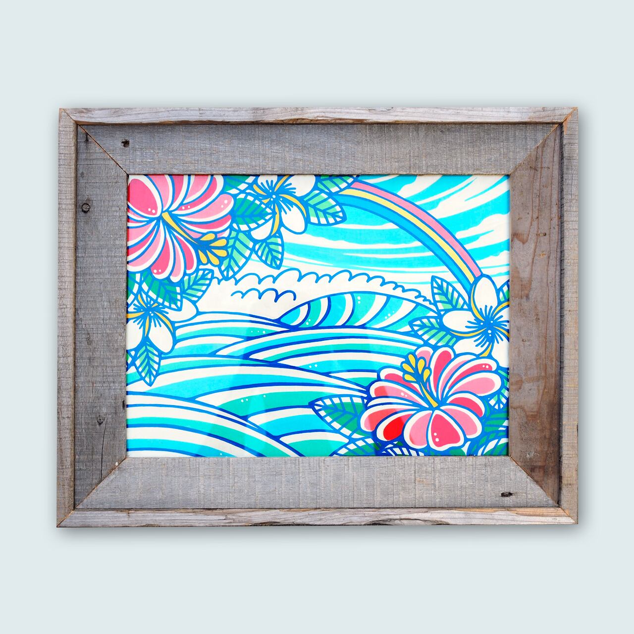 Wood Panel S Size（W Hibiscus Rainbow）with Recycled Wood Frame
