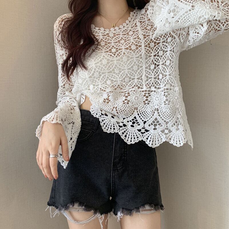 レッドスタイルシャツ チェーン Flowerデザイン ブラウス ルーズレースサマー 大人ガーリー スウィート キュート カジュアル 夏物 フラワーデザイン 萌量不足78985292524