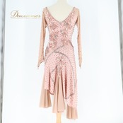 社交ダンス 衣装 ラテン ドレス ワンピース ラテンドレス ピンクベージュ レース デモ 競技 発表会 パーティ ピンク系 ベージュ系 伸縮性 おしゃれ 女性用 ファッション エレガント ステージ衣装 レース 競技用 発表会用 パーティー用 ドレスアップ