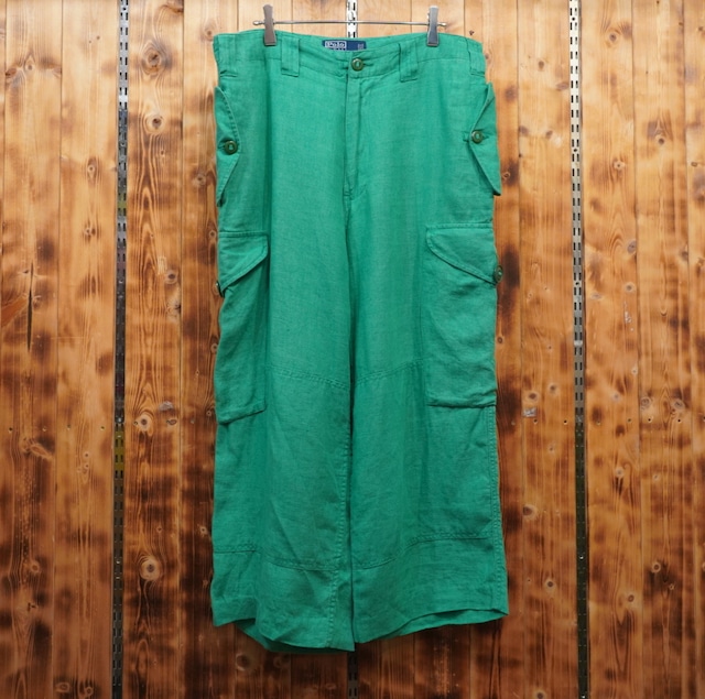 ralphlauren グリーン リネン カーゴパンツ W32(大きめ) /ラルフローレン 緑 linen