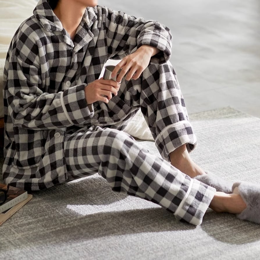 【L-3XL】men's flannel check pattern pajamas p1343