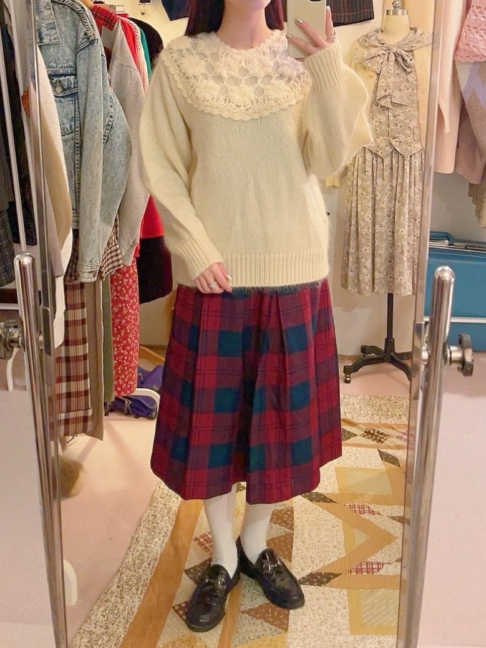 flower lace cream knit sweater