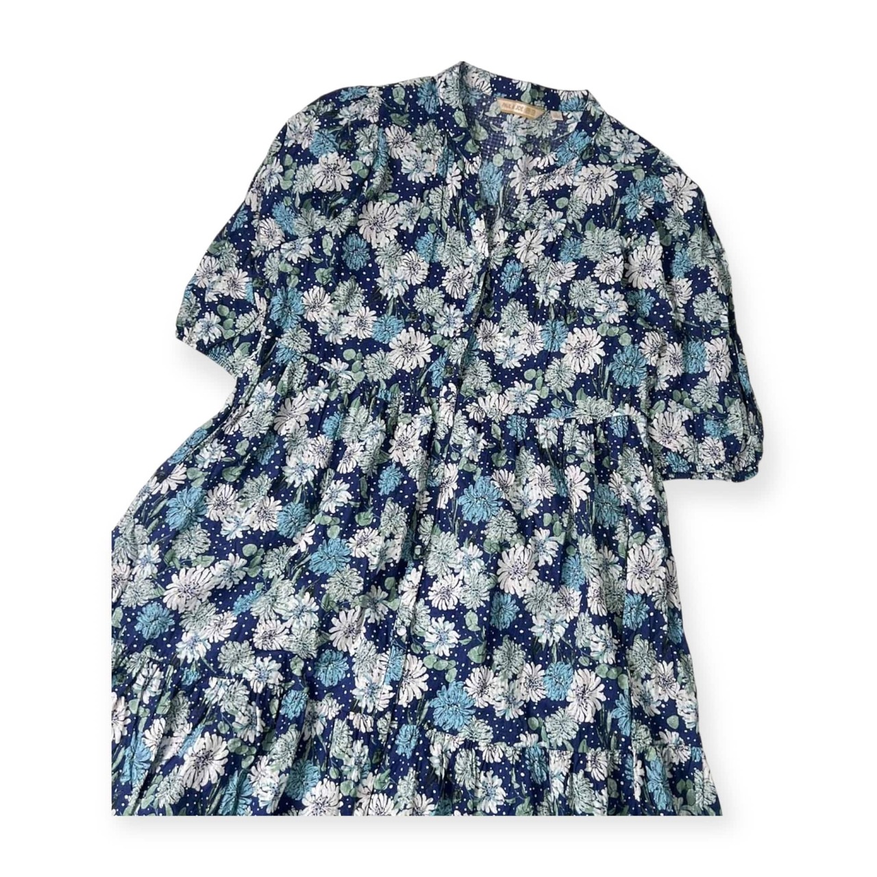 UNIQLO × PAUL & JOE ユニクロ ポールアンドジョー スキッパー ボタン 花柄 五文袖 ワンピース L/ブルー系 レディース