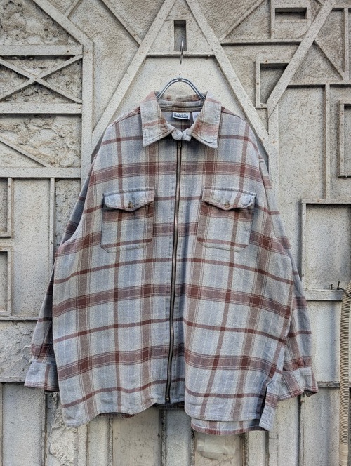 "BASIC EDITIONS" zip up L/S check shirt