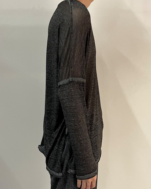 washed V-neck deformed sheer top