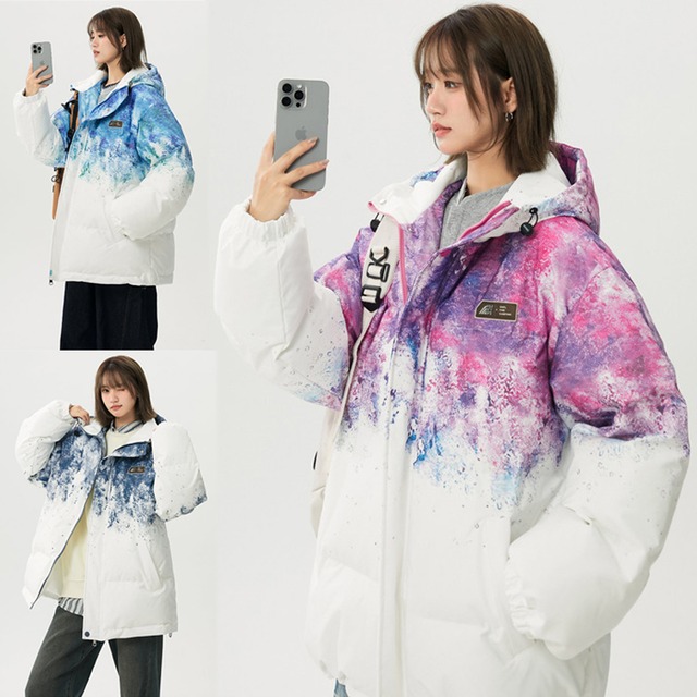 【藤伊曼シリーズ】★綿入れコート★ 3color コート アウター 男女兼用 メンズ レディース 大きいサイズ 絞り染め 落書き