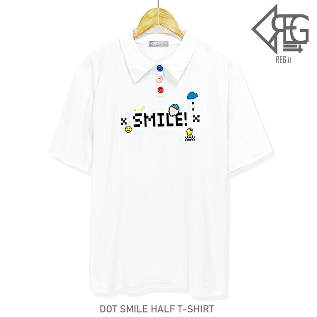【REGIT】【即納】DOT SMILE HALF T-SHIRT S/S 韓国服 トップス Ｔシャツ 半袖 夏 スマイル 10代 プチプラ 着回し 着映え カジュアル ネット通販 TPT009 S/S
