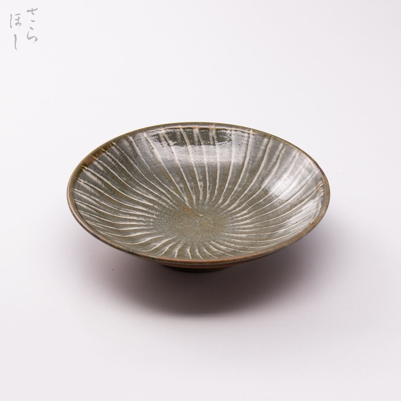 小鹿田焼 小袋窯 5寸皿 打ち刷毛目 薄青 直径約15.5cm 中皿 陶器 和食器 民藝
