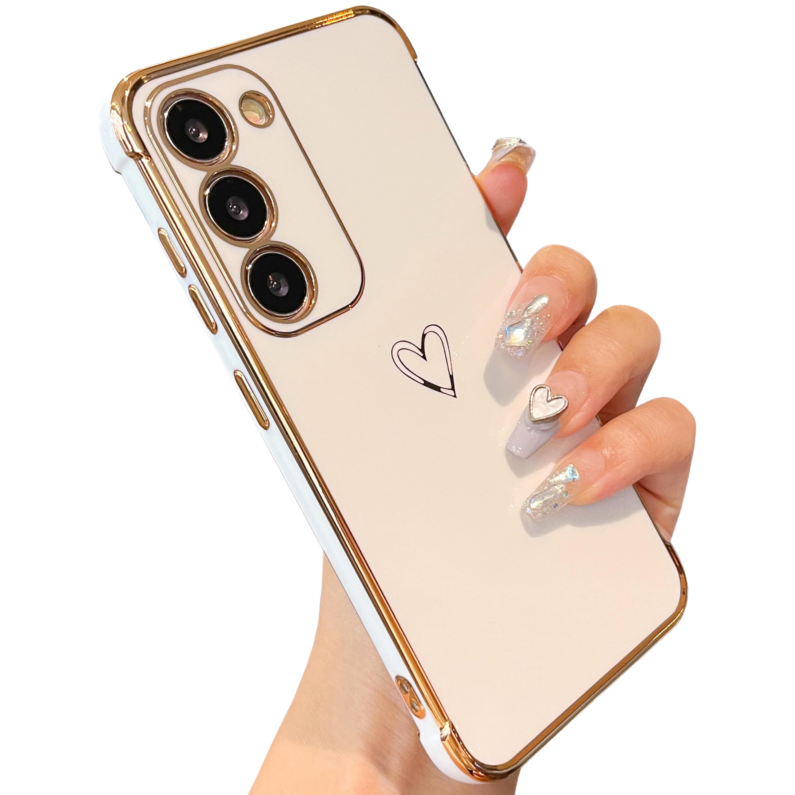 【人気】ZTOFERA Samsung Galaxy S23 5G用 ハートケース サムスン ギャラクシーs23 おしゃれ 韓国 可愛い カバー 柔軟な TPU シリコン メッキ加工 ソフト 軽量 耐衝撃 ギャラクシー S23 ケース 心パターン 女性 スマホケース ワイヤレス充電対応 (ホワイト)