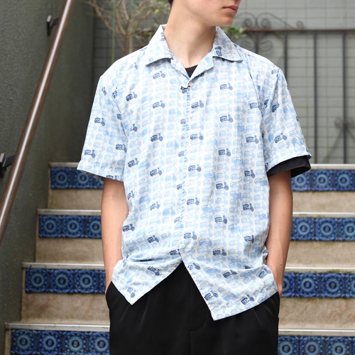 USA VINTAGE HALF SLEEVE BIKE PATTERNED DESIGN SHIRT/アメリカ古着半袖バイク柄デザインシャツ