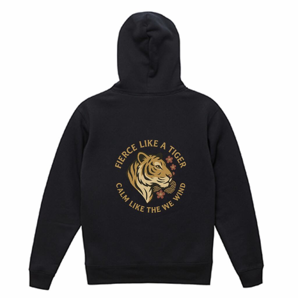 FIERCE & CALM タイガーアート・バックプリントフーディ【オリジナルデザイン】