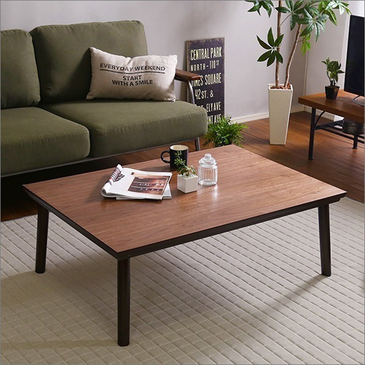 通年使える 木目調こたつ カーボンフラットヒーター付 10575幅 長方形