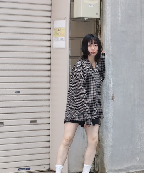 ATELANE bicolor check shirt (BLK) 25A-25010