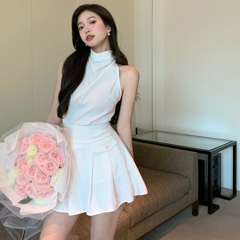 ホルターハイウェストウェストプリーツスカート サマー ストリート 夏物 ガールズファッション24834913929