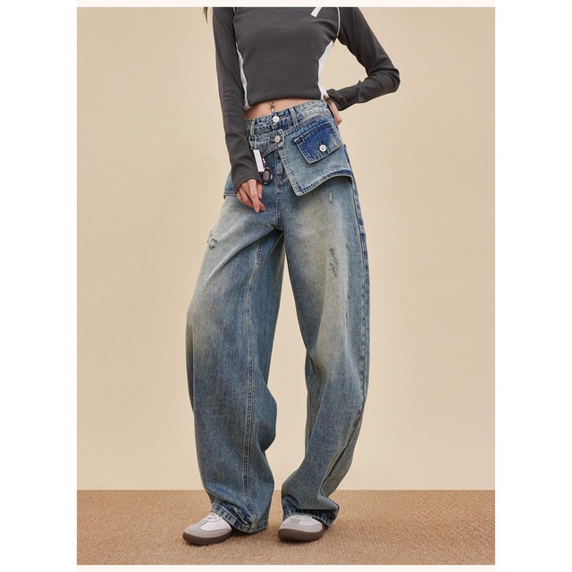 レイヤードウエストデザインデニムパンツ   R01362