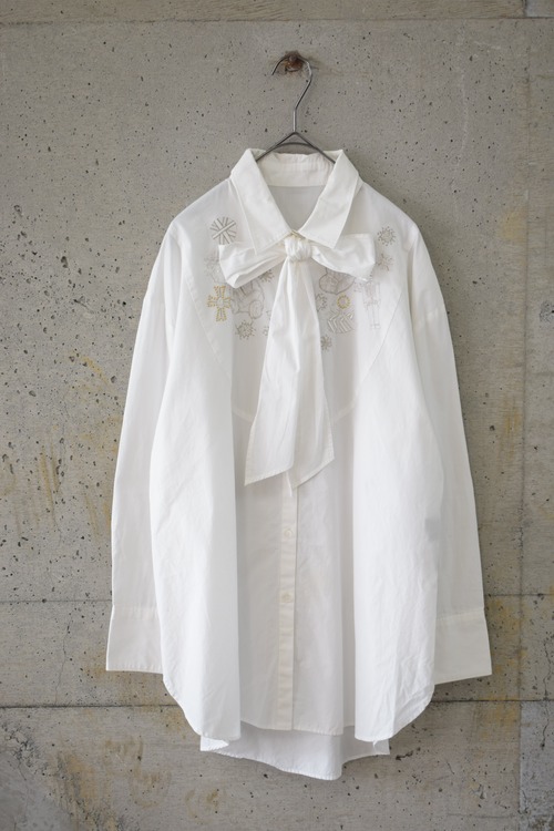 Soldier Bear Embroidered Ribbon Tie Shirt
