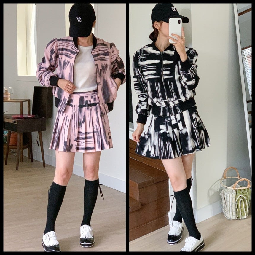 ペイントアートグラフィックブルゾン&プリーツスカート SET UP