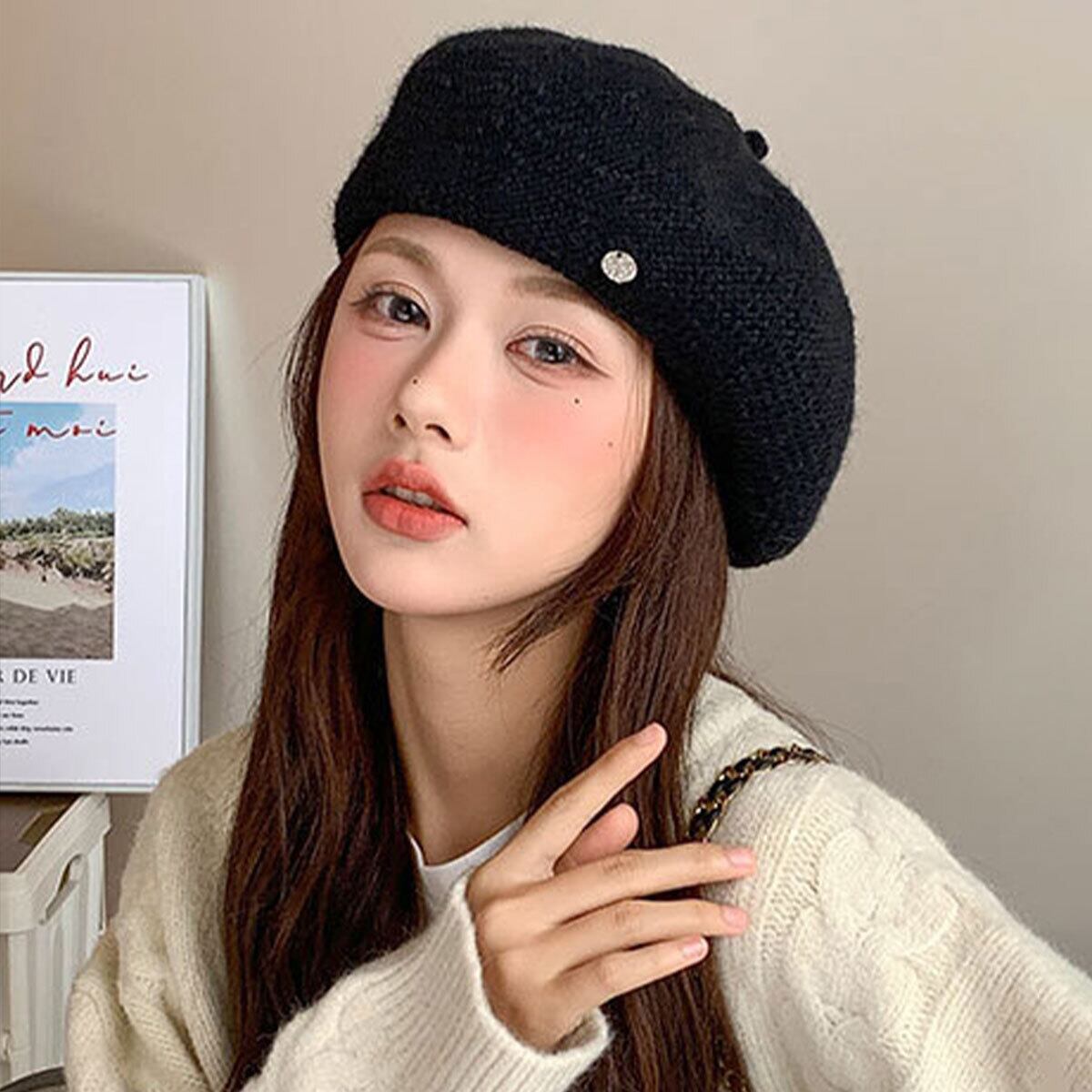 ベレー帽 ニット 秋冬 帽子 レディース 韓国 レトロ おしゃれ きれいめ 大人 かわいい 小顔 シンプル 通勤 通学 防寒 保温 暖かい 折りたたみ 大人可愛い 大人女子