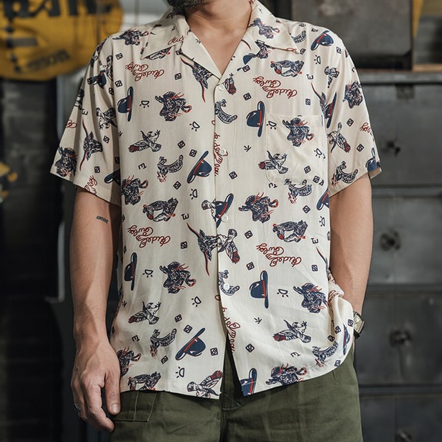 Retro american motif aloha shirt 00404