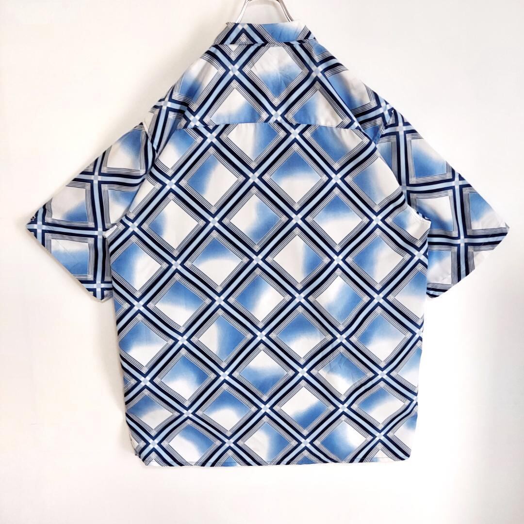 SOUTHPOLE サウスポール 総柄シャツ 柄シャツ ロゴ刺繍 XL 青 白 | fuufu