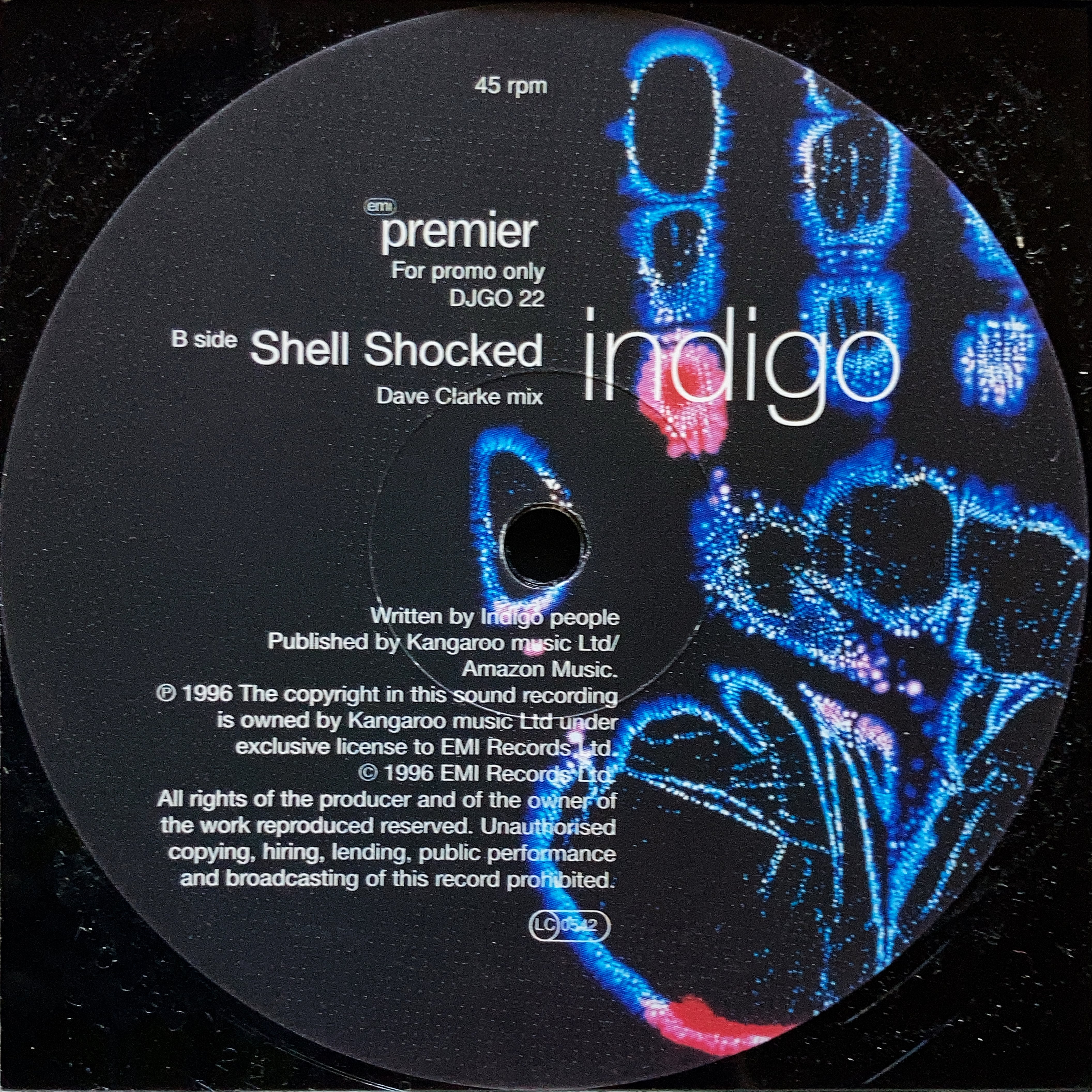 12”/ Dave Clarke Remix】Indigo / Shell Shocked (EMI Premier) (DJGO 22) |  cpvinyl - ￥3000以上の購入で送料無料！テクノ/ハウス/ミニマル等の中古アナログレコードを通信販売 -