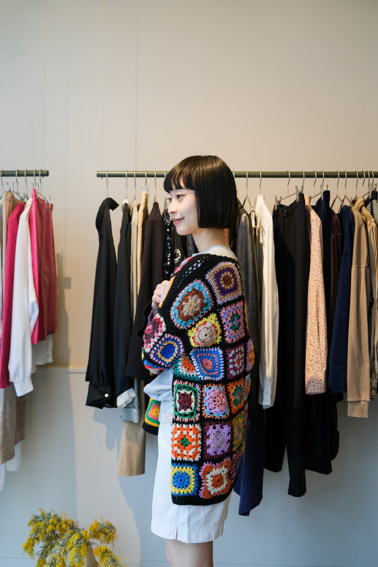 1970s Vintage Multi-Color Granny Square Crochet Cardigan