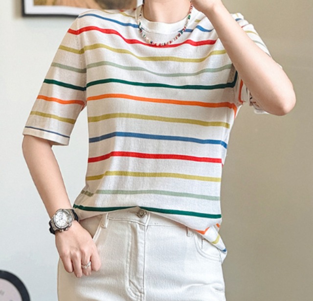 レディース トップス プルオーバー サマーセーター サマーニット ミディアム丈 ミドル丈 5分袖 クルーネック 襟なし ストレート ニット 伸縮性 かわいい 大人可愛い シンプル カジュアル 上品 おしゃれ こなれ感 ラフ 存在感 抜け感 ベーシック ボーダー 春 夏 ママ 10代 20代 30代 40代 学生 学校 通学 デート お出かけ 旅行 公園 女子会 休日 ガーデン ショッピング ライブ カフェ フェス 楽ちん 普段使い 着回し インスタ映え 定番 S M L XL ゆったり 春カラー