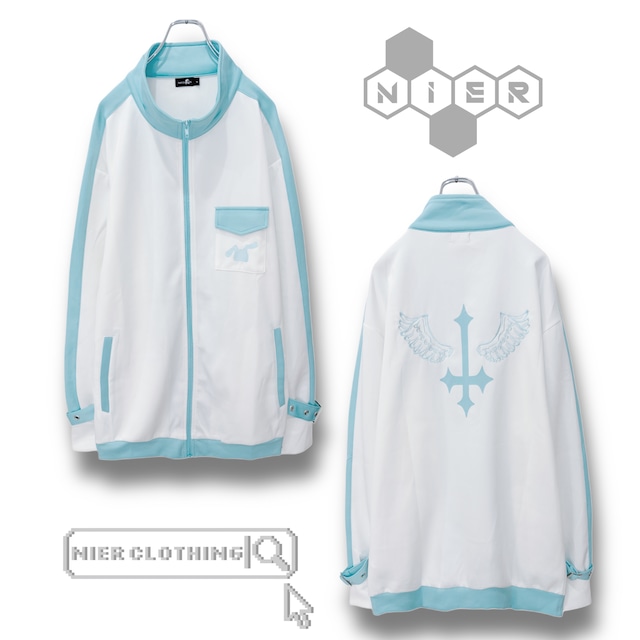 水色×白 刺繍デザインBICOLOR ZIPジャージ【AQUA WING】