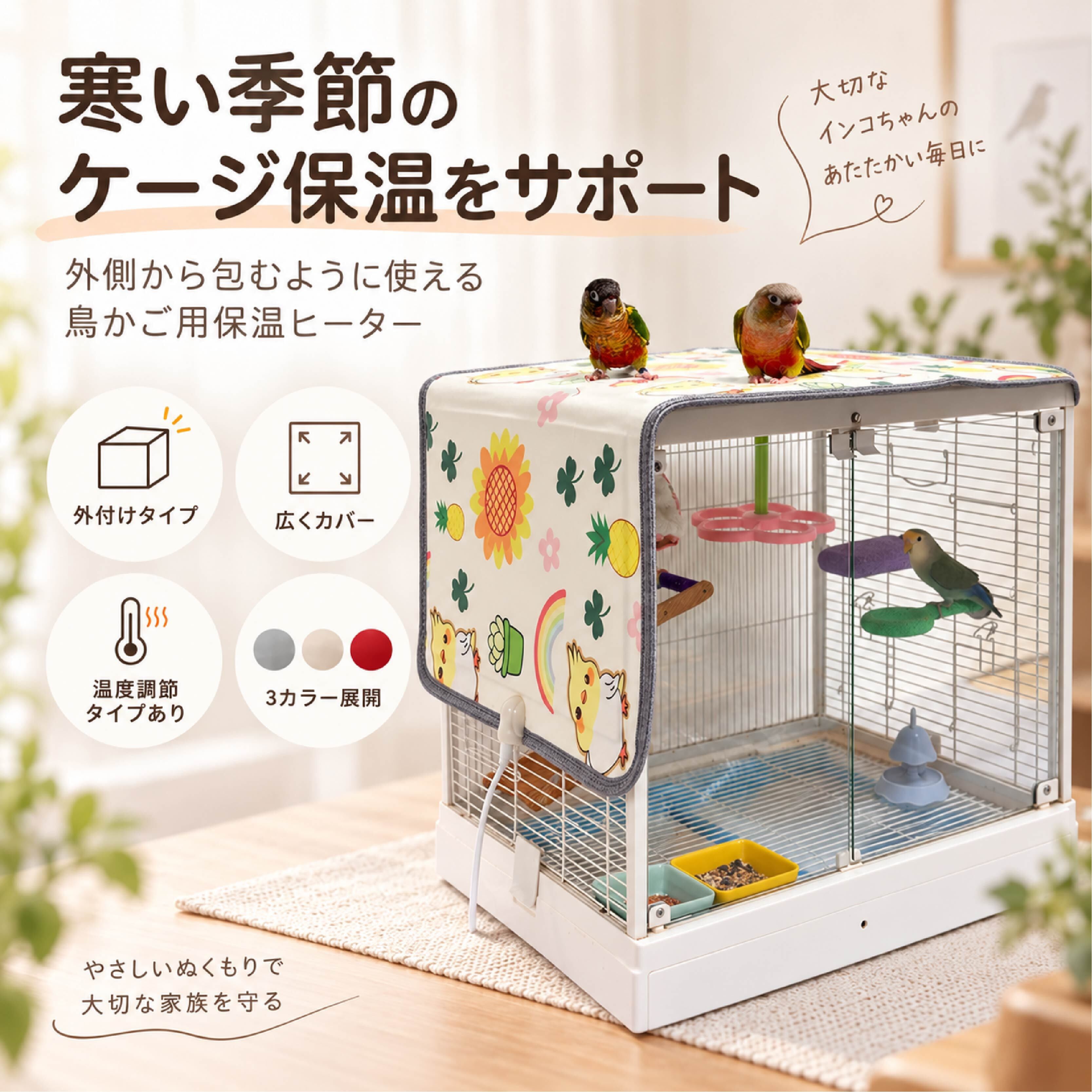 鳥かご おもちゃとヒーター付き NY 1190 .鳥かご用保温ヒーターカバー 小鳥用ヒーター ケージヒーター