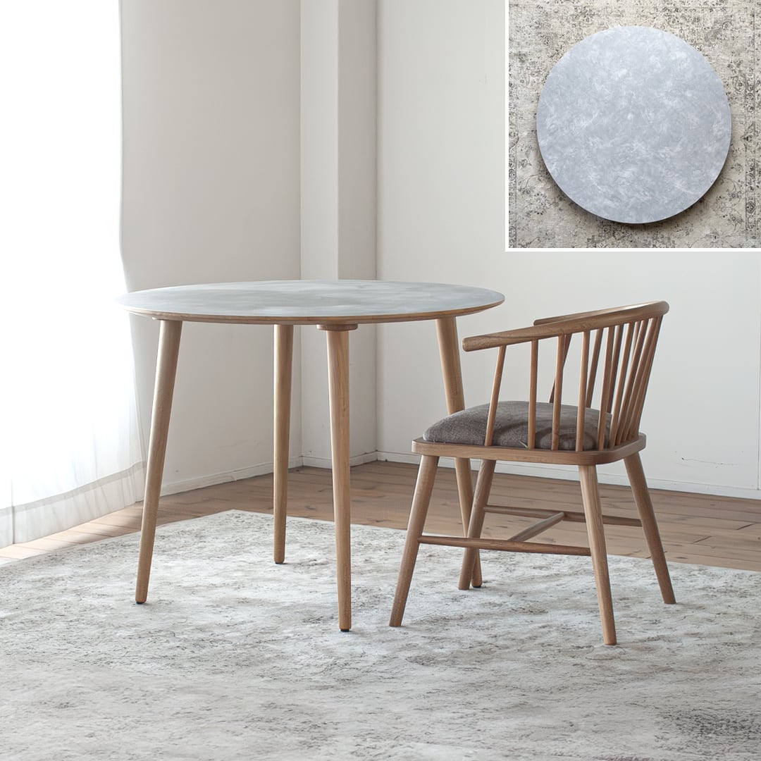 モルタル調メラミン材のラウンドダイニング［3サイズ 70cm 80cm 90cm