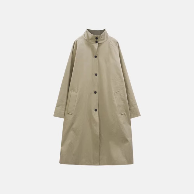 【スタンドカラーロング丈コート】P02126