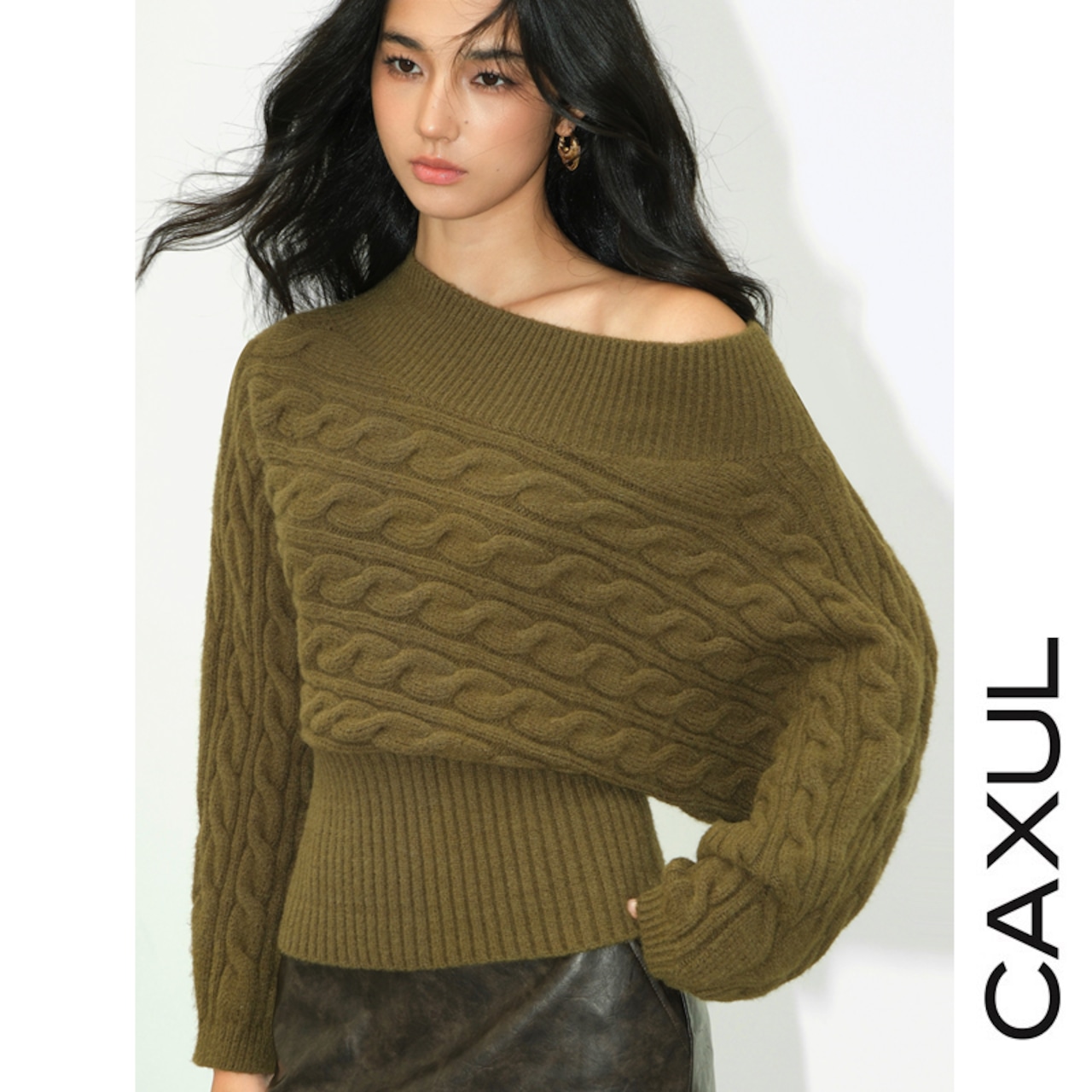 Off-Shoulder Cable Knit Pullover/2color