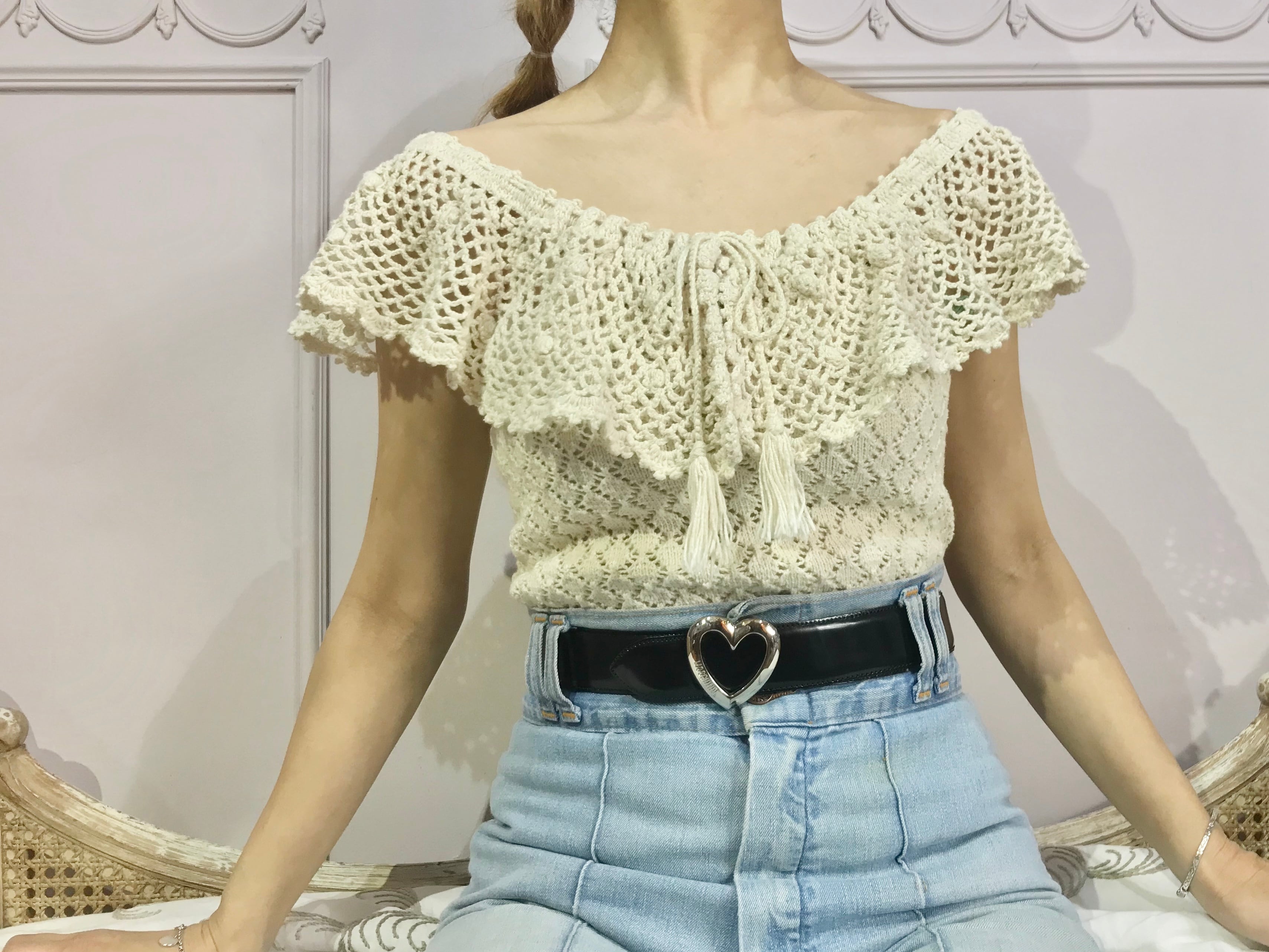 フリルクロシェットニットトップlot20103
