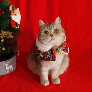 【PET】6種類展開裏起毛クリスマス風チェック柄可愛い蝶結びORフワフワボール飾りショール