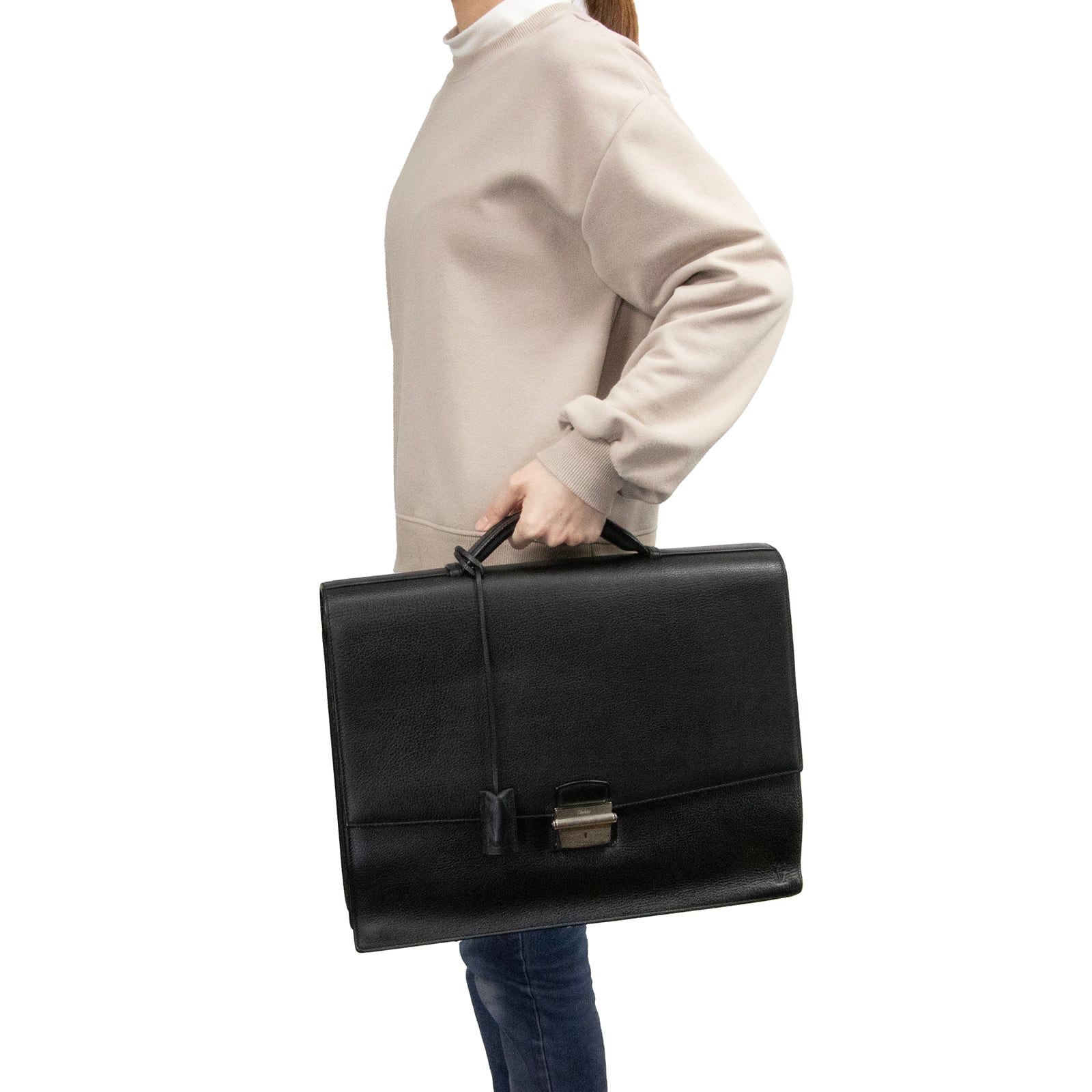 本物 カルティエ ビジネスバッグ メンズ パシャ ドゥ 黒 2Cロゴ 本革